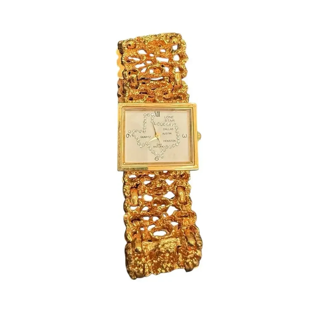 Vintage Gold Watch State of Texas Watch Face Square Bracelet Tawaiian